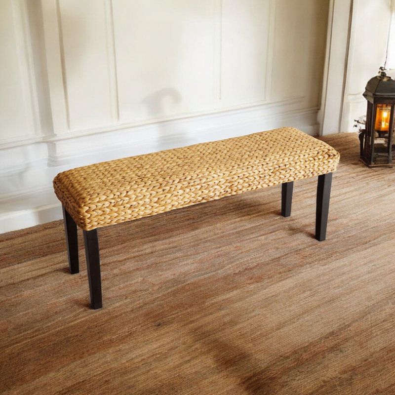 Siège en bois d'acacia naturel Amhold, Noir, Brun