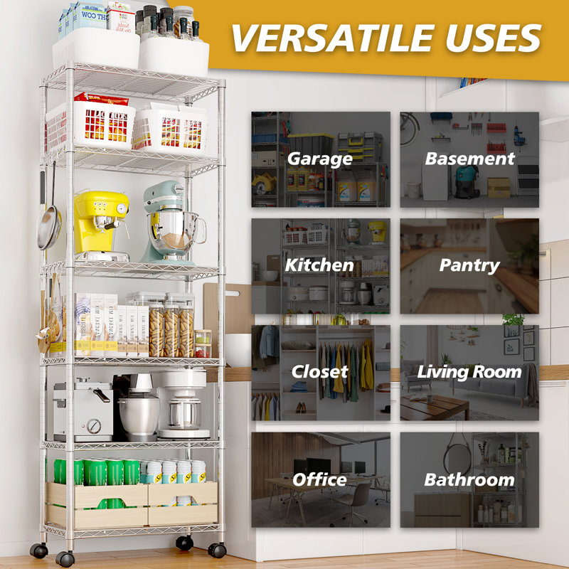 Heavy Duty Storage Metal Adjustable Shelves 72.83" H Wire Shelving Unit With Wheels 1020LBS NSF