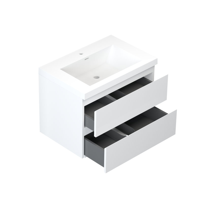 Base de meuble-lavabo simple 29,21 po en blanc brillant avec évier Elisabel
