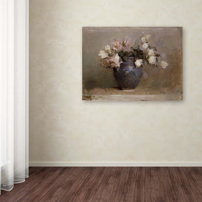« roses », reproduction de peinture à l’huile sur toile tendue encadrée, H 14 po x l 19 po x P 2 po, Pas de tapis