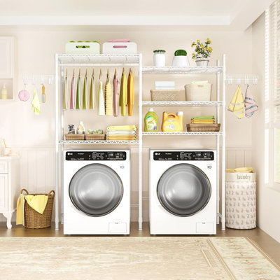 Heavy-duty 5-tier Clothes Drying Rack, Over Washer And Dryer Laundry Room Storage Organizer With Adjustable Shelves, Space-saving Design For Enhanced Home Organization