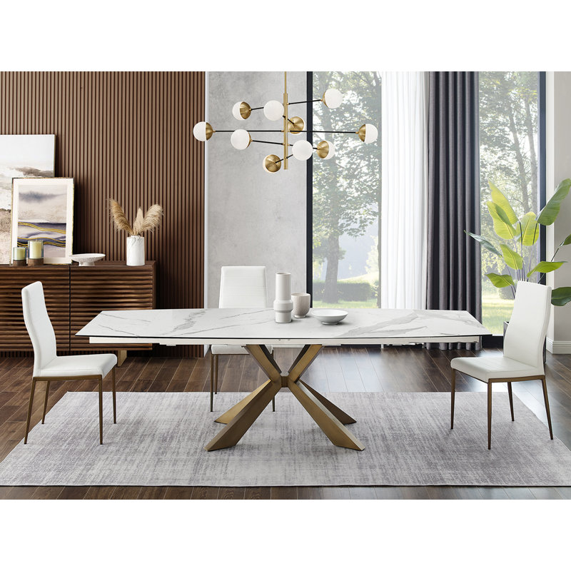 Chaise parsons en cuir Poyraz, Blanc, Bronze