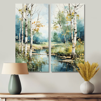 Birch Woods Whispering Winds X - Green Traditional Canvas Prints