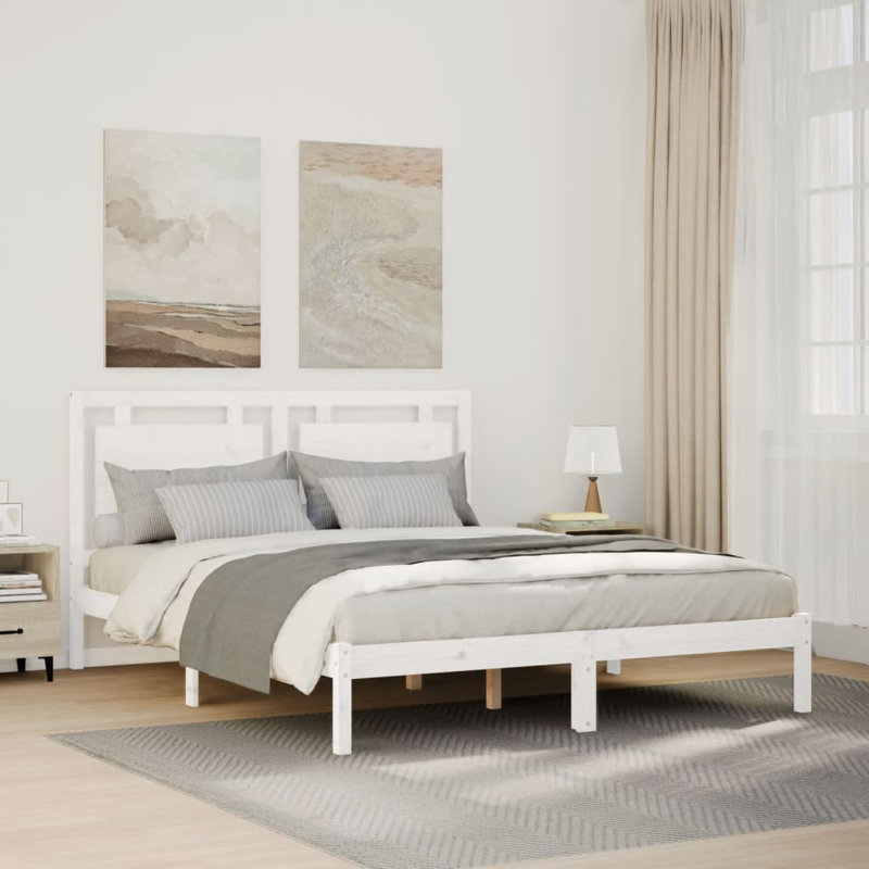 17 Stories Extra Long Bed Frame Without Mattress Solid Wood, White, Small Double (4')