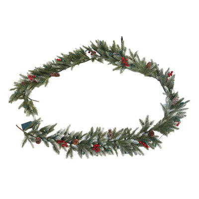 Guirlande de Noël en pin vert 9 pi avec pommes de pin et baies rouges Season's Designs Christmas