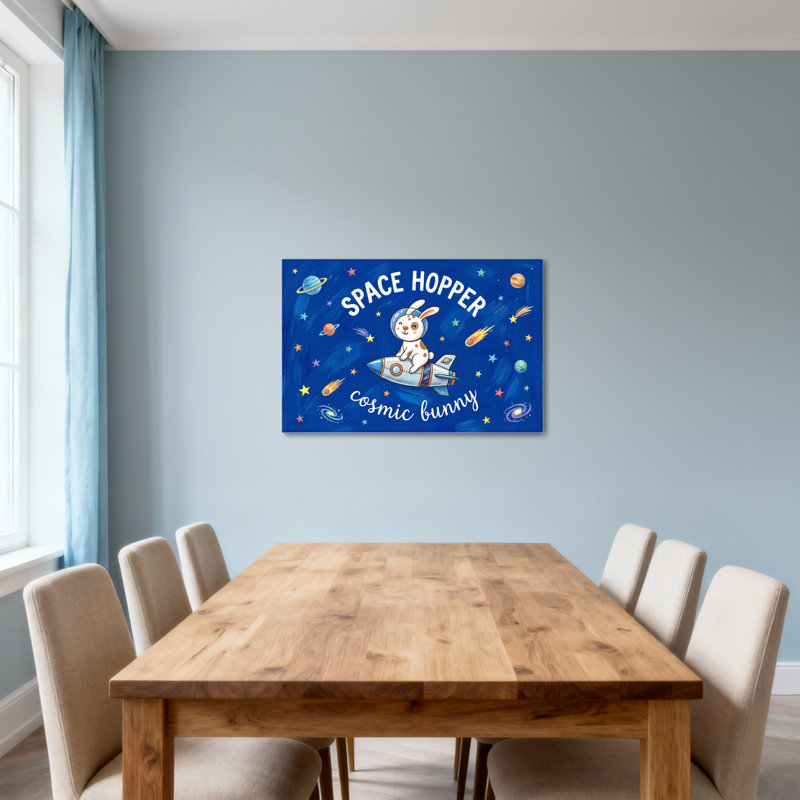 Animaux Space Hopper Cosmic Bunny Rocket Stars Planets Universe Adventure, H 32 po x l 48 po