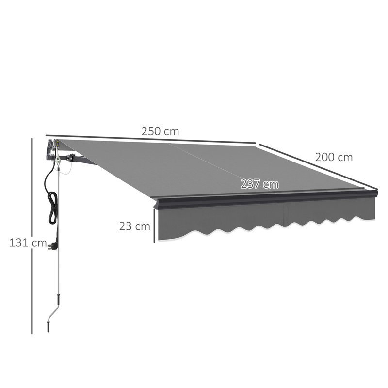 Outsunny 250cm W x 200cm D Polyester Cover Motorised Retractable Sunshade Awning, Grey