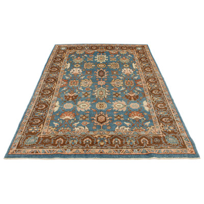6x9 Blue and Brown Turkish Oushak Rug