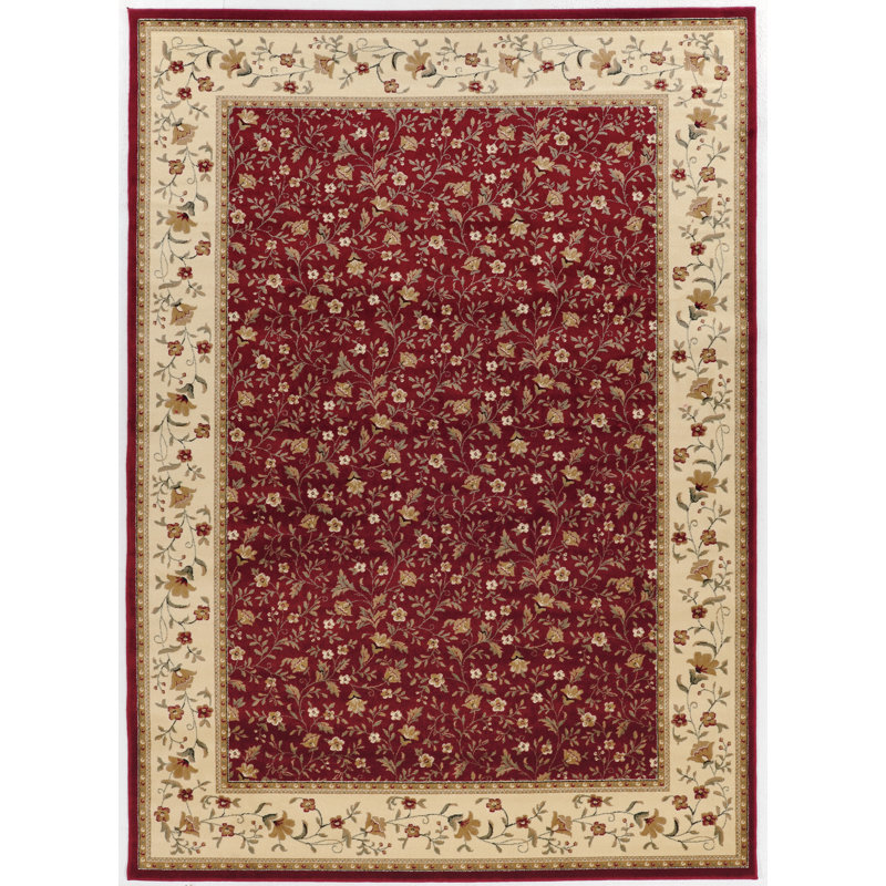 Tapis floral rouge Weisgerber, Rectangle 7 pi 9 po x 11 pi