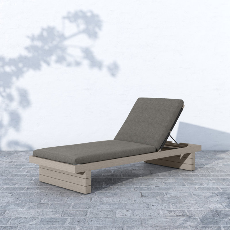 Leroy Outdoor Teak Chaise Lounge, Charcoal, Gray