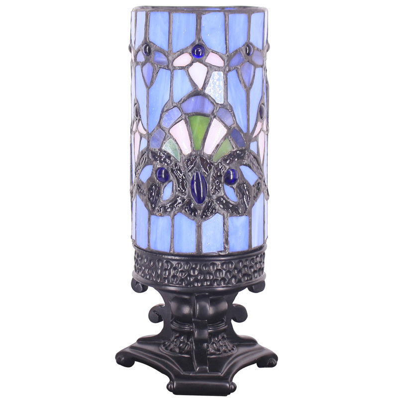 Small Tiffany Table Lamp Blue Baroque Style Mini Stained Glass Desk Lamp 4X10 INCH