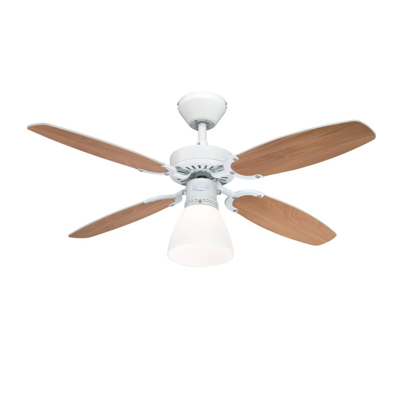 105cm Ceiling Fan with Light Kit, White with White/Brown Blades