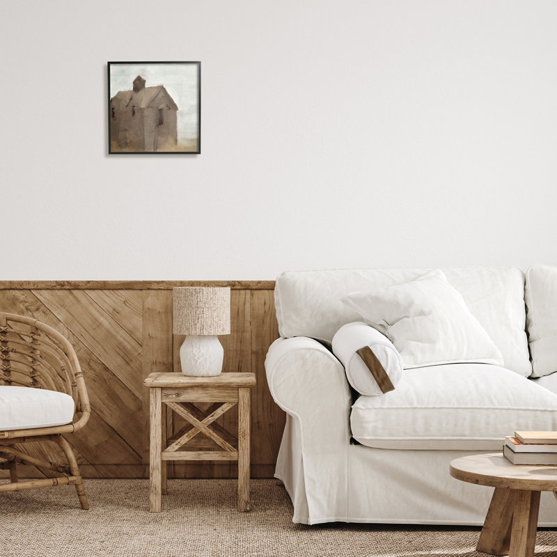 Rustic Painterly Brown Barn Farmland - Peinture, Giclée encadrée noir minuit, H 12 po x l 12 po x P 1,5 po