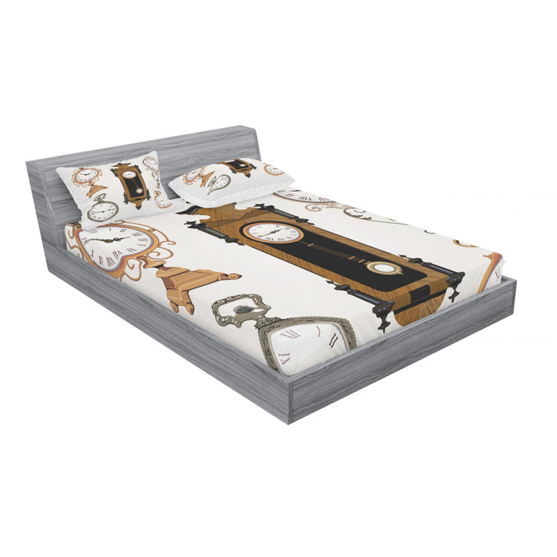 Ensemble de draps rétro à la mode à horloge rétro, Ensemble de draps pour lit double avec 2 taies d'o