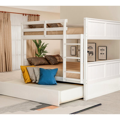 Lit double au-dessus de lits superposés avec lit gigogne coulissant blanc - offre un espace de couchage supplémentaire pour lit gigogne simple