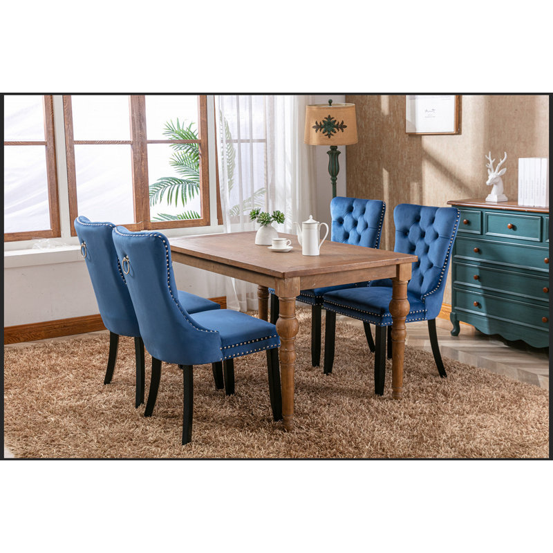 Chaise d'appoint capitonnée en velours, Bleu