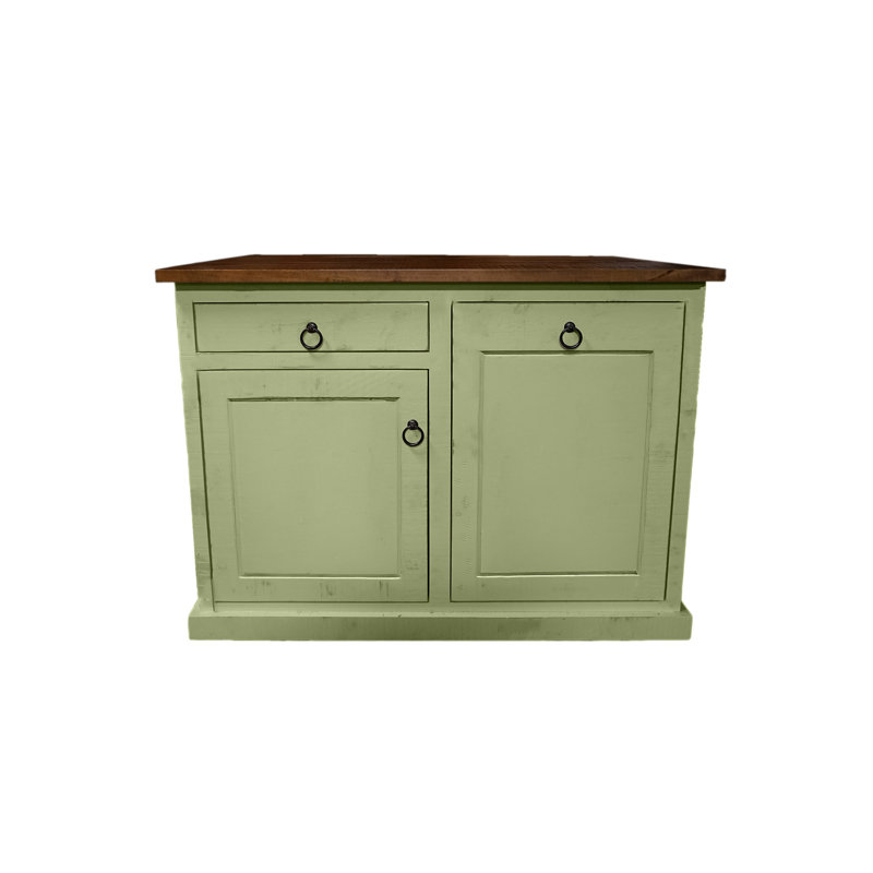 Farmhouse 48" Solid Wood Kicthen Island with trash bin compartment and Drop Leaf, Summer Sage
