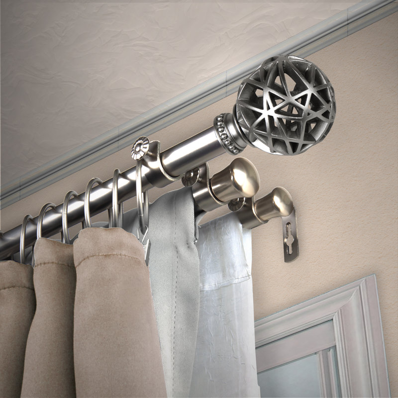 Abir Steel Adjustable 0.81'' Triple Curtain Rod, 28" - 48", Satin Nickel