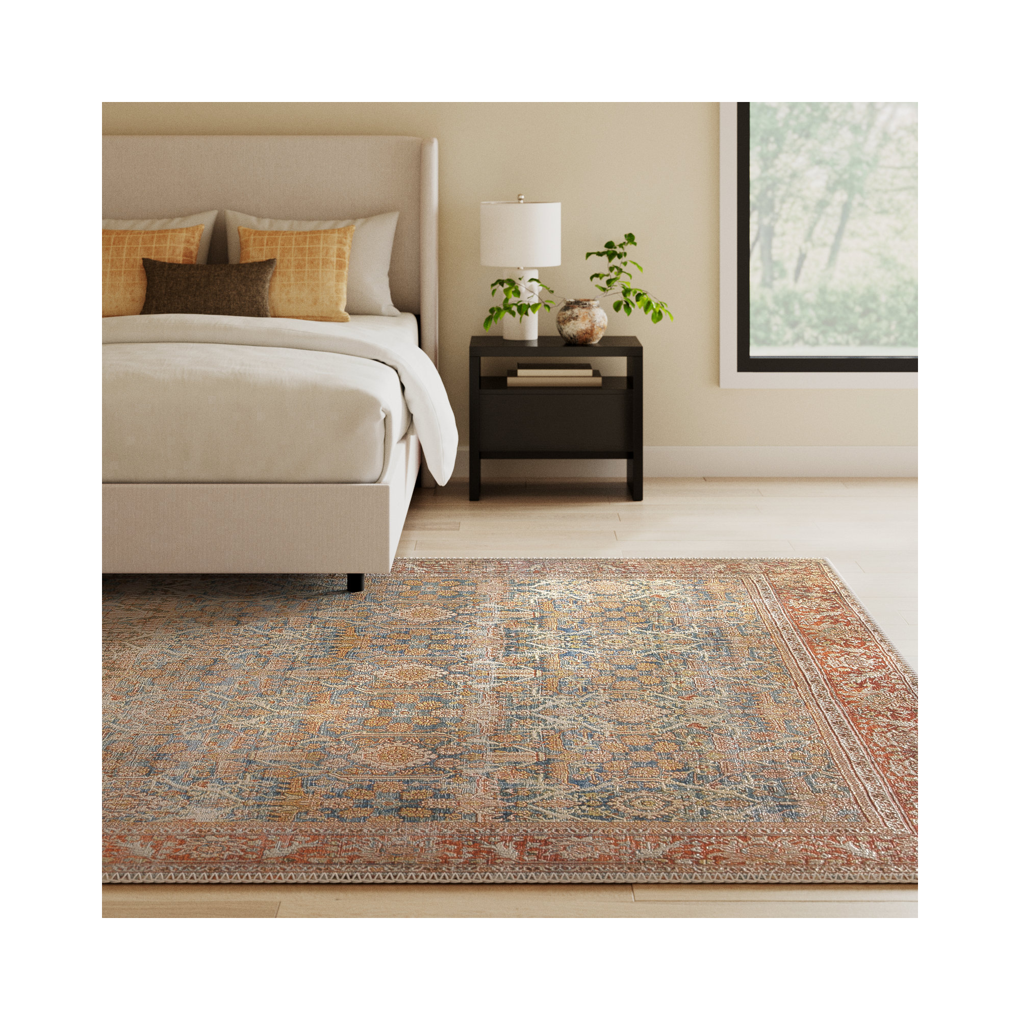 Pratt Oriental Area Rug in Ocean/Rust, Rectangle 9' x 12'
