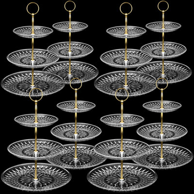 Crystal Cupcake Stand, 3-Tier Cake Display With Round Base, 8 Pack, (Clear)