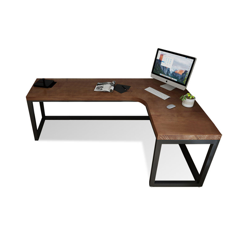 Bureau d'écriture en L en noyer massif, Oui, H 29,53 po x l 78,74 po x P 55,12 po