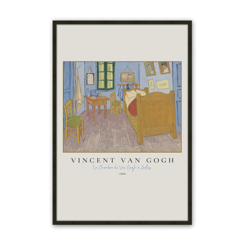 La Chambre v3 de Van Gogh, H 17 po x l 13 po x P 1,25 po, Reproduction encadrée sans passe-partout, Noir satiné