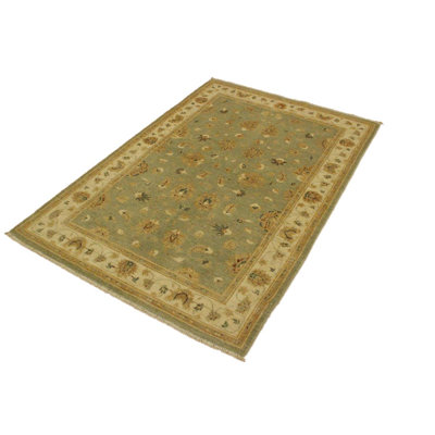 Tapis vert en laine noué à la main à motif floral 3 pi 11 po x 6 pi Dorn