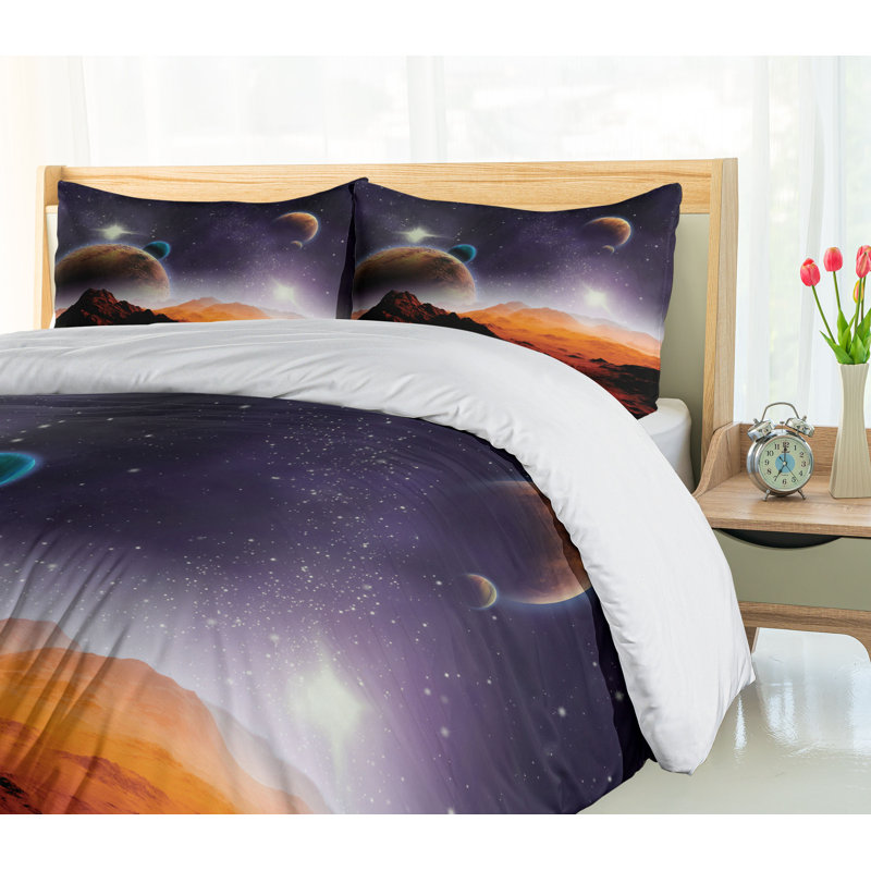 King Purple and Dark Orange Nebula Duvet Cover Set