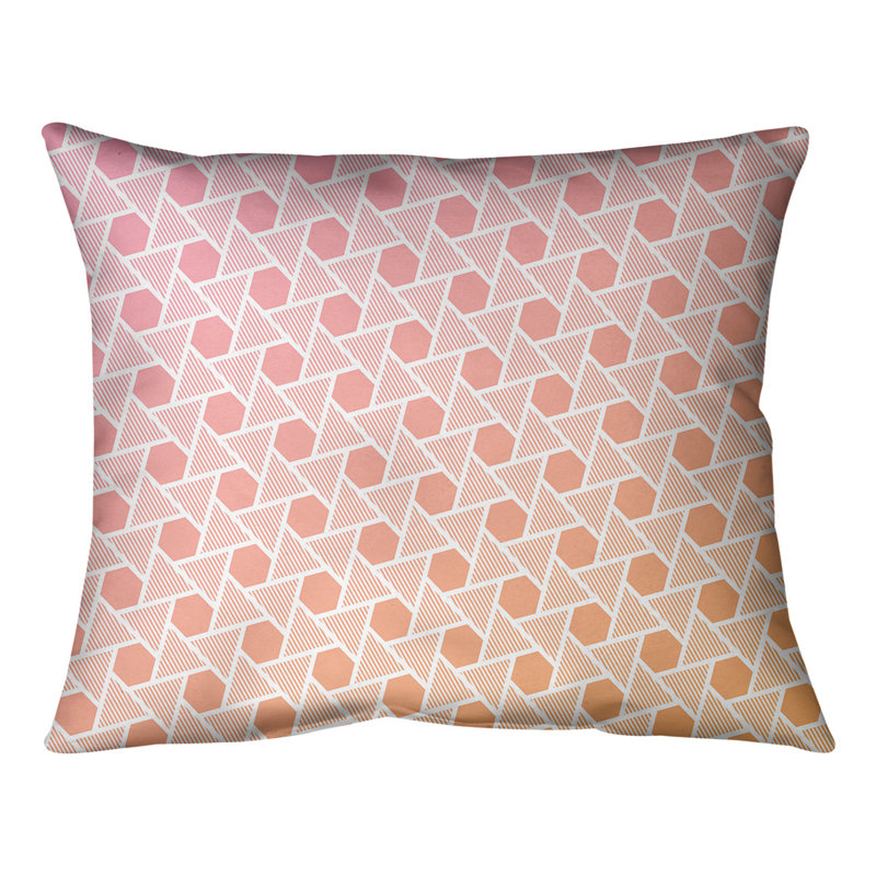 Coussin Hexagons and Triangles, 10 po x 14 po, Duvet synthétique, Rose / Orange