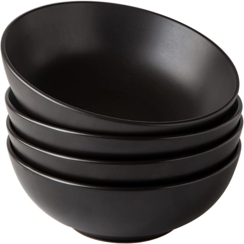 Matte Black Ceramic Microwave Safe Pasta Bowls Set