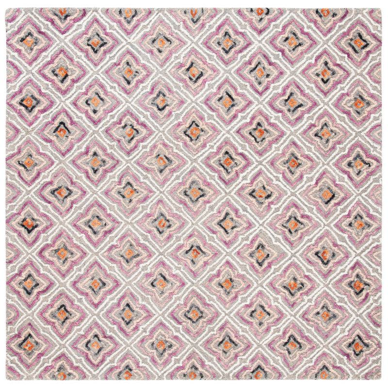 Rubalcava Hand Tufted Wool And Cotton Geometric Rug, Square 6'