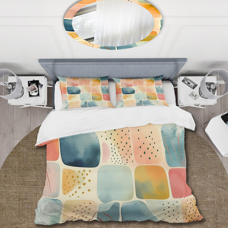 Ensemble de housse de couette orange à motif géométrique amusant de formes III