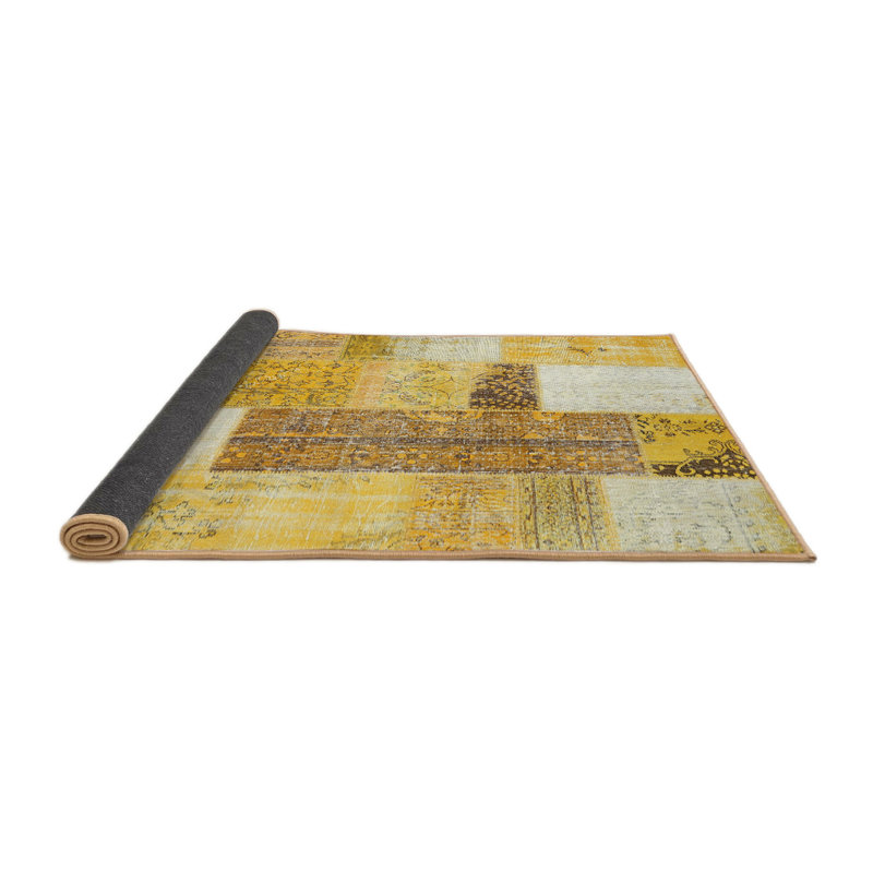 Tapis contemporain jaune / gris, Rond 7 pi