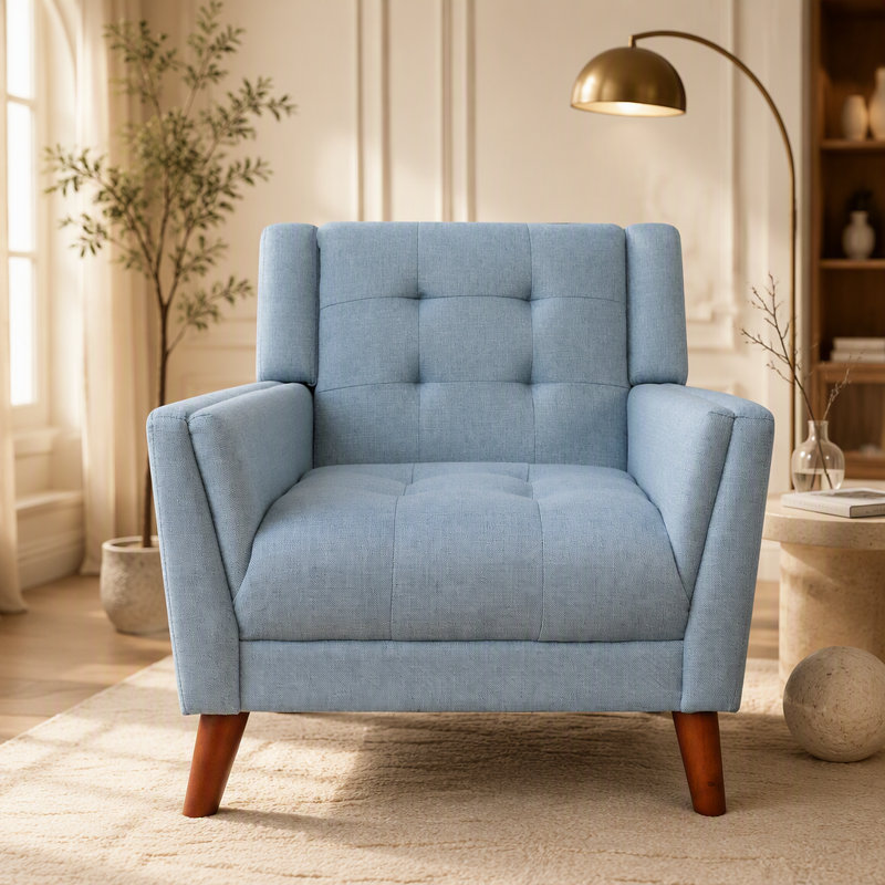 Fauteuil Mid-Century, Blue Fabric