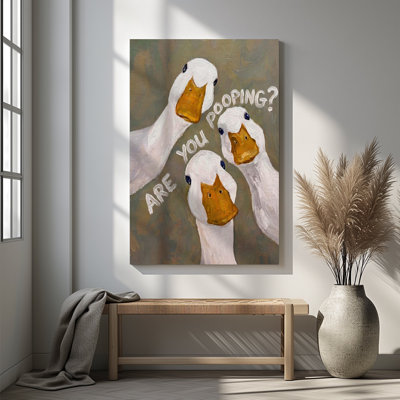 1pc Framed Canvas Wall Art Prints Poster, Funny Goose Bathroom Print, Are You Pooping Toilet Humor Art Posters Canvas Print Painting for Living Room Bedroom Office Bathroom Dorm Home Decor, Ready To Hang