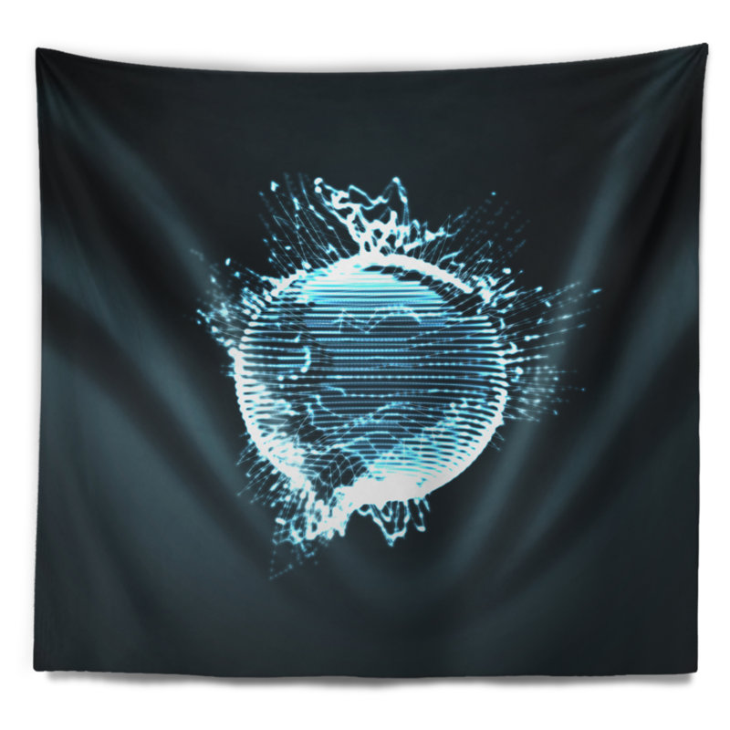 Tapisserie abstraite sphérique bleue brillante 3D, H 78 po x l 92 po
