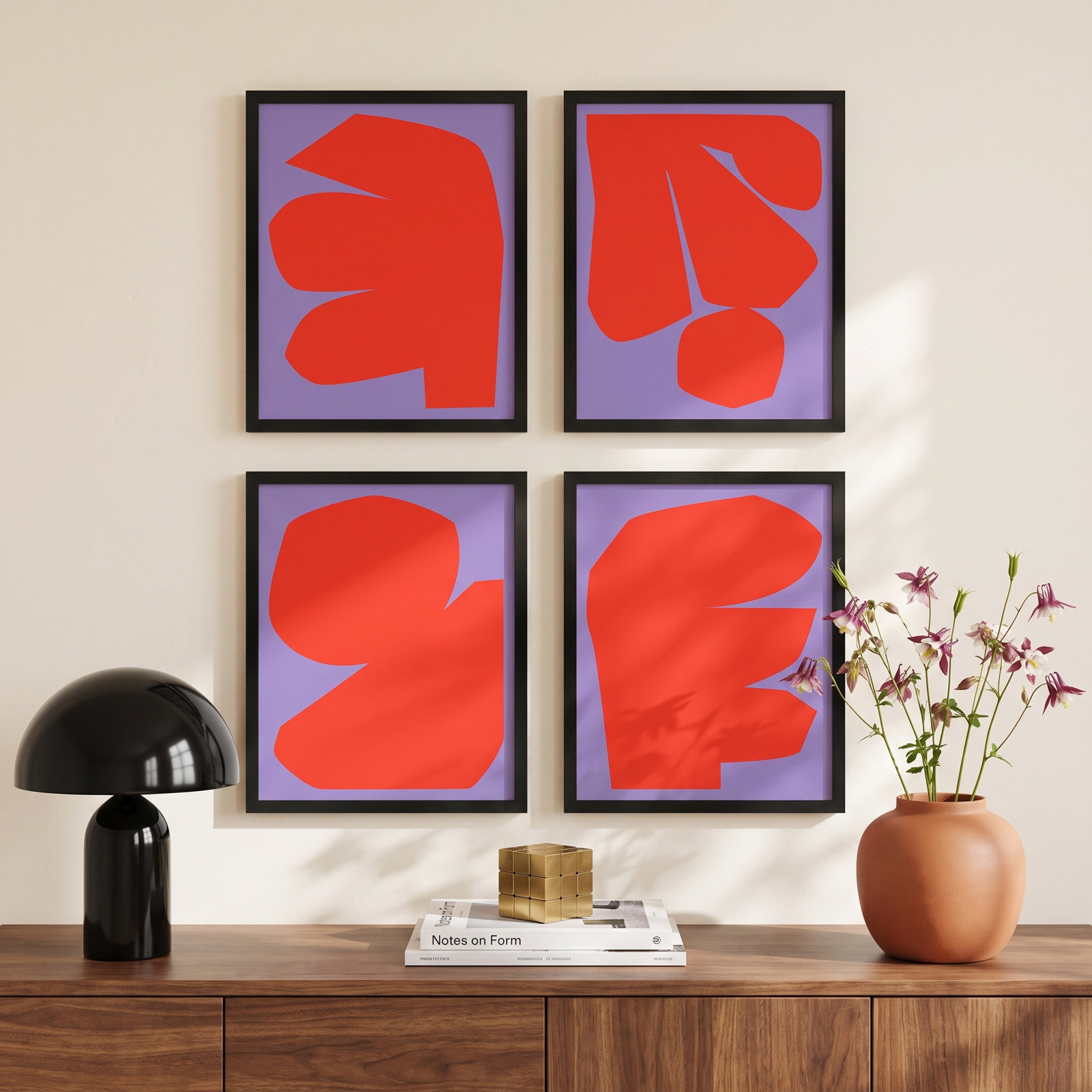 Akita "Module Minimalism" 4-Piece Print Set, 20"H x 16"W x 1.25"D, Black Framed