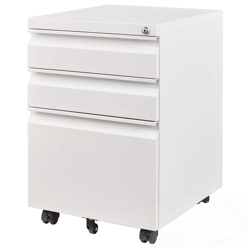 3 Drawer Mobile File Cabinet with Lock, White