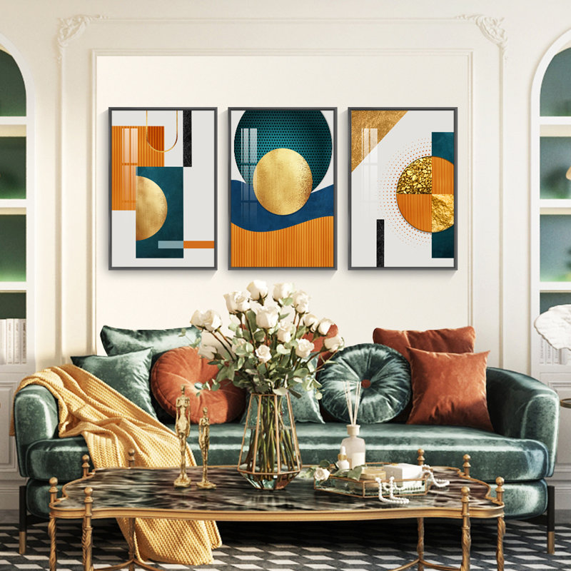Luxueux aluminium encadré, ensemble de 3 reproductions d'art encadrées sur toile, H 16,3 po x l 36,3 po x P 1,65 po, Noir