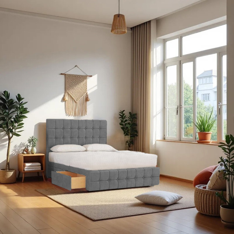 Upholstered Bed with Mattress, Grey, Super King (6')