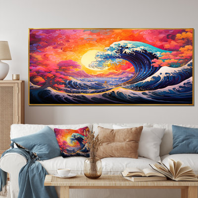 Coucher de soleil japonais sur les vagues de Kanagawa 4 - Art mural japonais