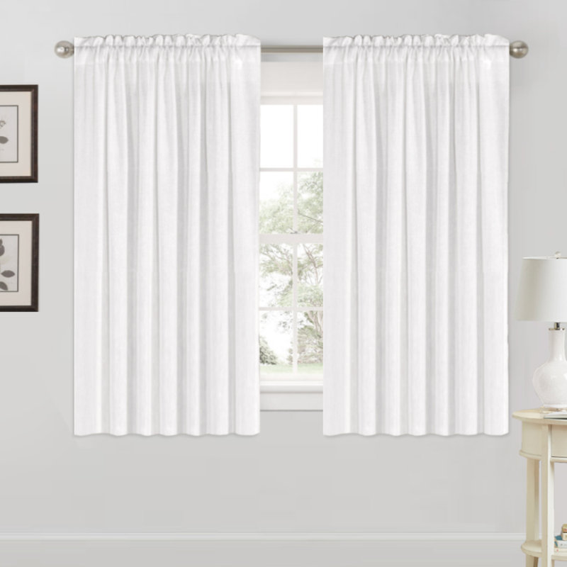 Joe Semi-Sheer Rod Pocket Polyester Curtain Panel Pair, 52" W x 96" L, Pure White