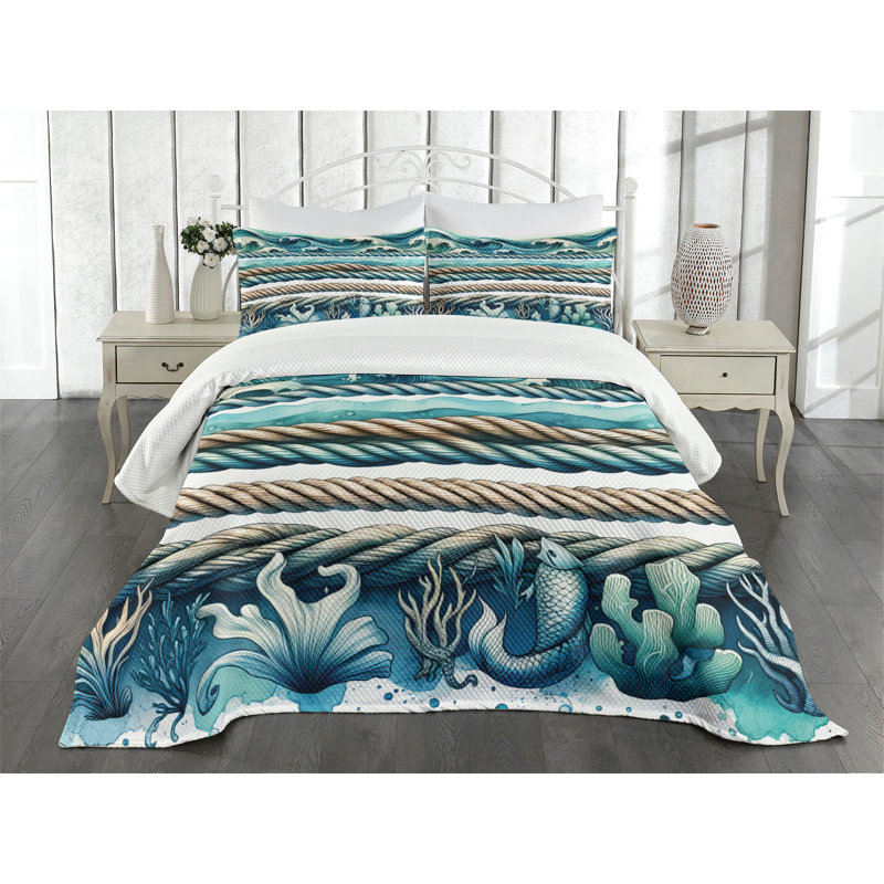 Seafoam Teal Quilted Queen Bedspread Set with Shams