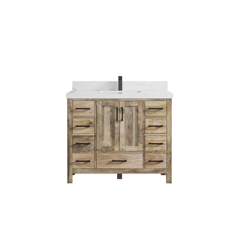 Malibu 42'' Natural Mango Wood Bathroom Vanity with Quartz Top