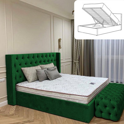 Upholstered Velvet Lift Up Storage Bed