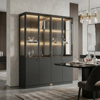 78.7"H China Cabinet With Glass Door Drawer And Light