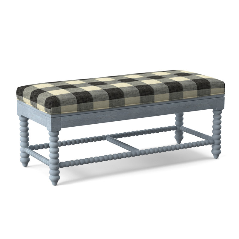 Lind Island Upholstered Bench, Alabaster Linen-Look Performance; 0325-74, Sea Glass Finish