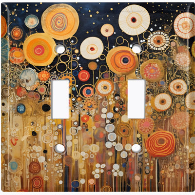 Metal Light Switch Plate Cover; US Standard Size 2 Gang Toggle - Klimt Style Abstract Flowers