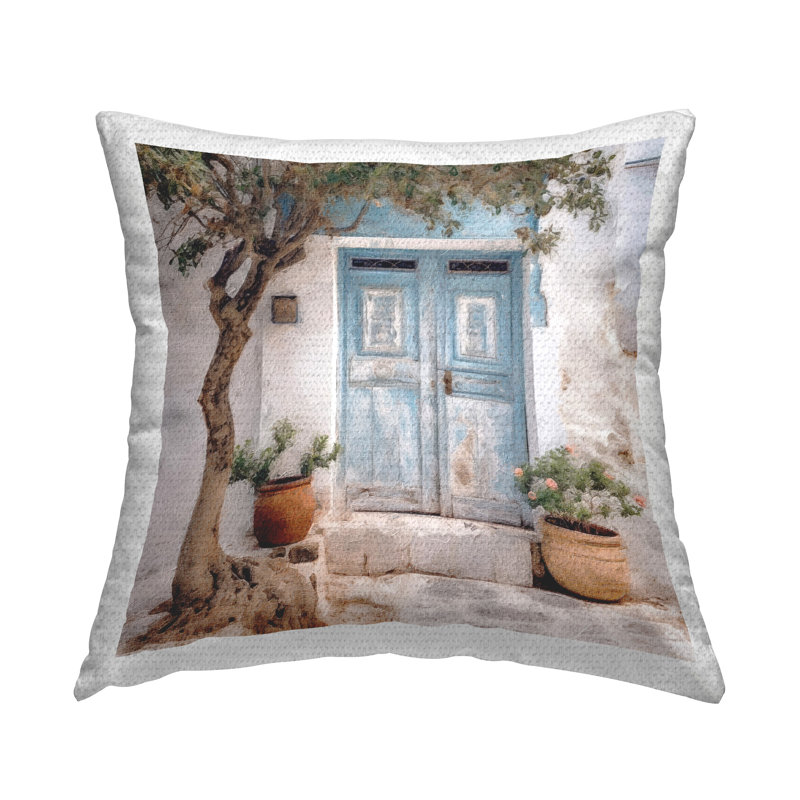Tree & Blue Doorway Printed Outdoor Throw Pillow Design by RileyB