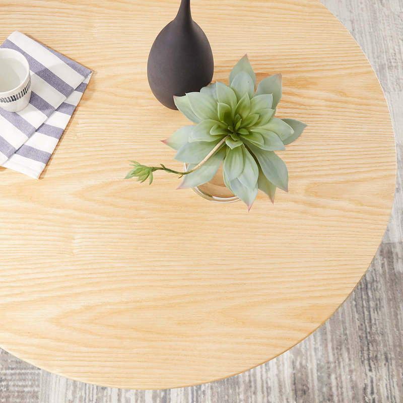 Lippa 36'' Natural Wood Round Dining Table with Black Pedestal Base